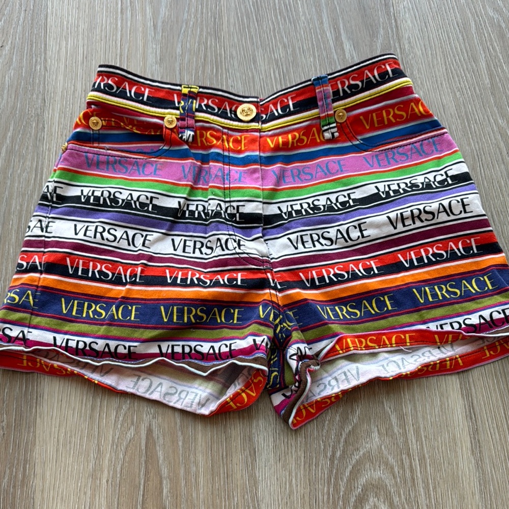 Versace Colorful Logo Striped Shorts